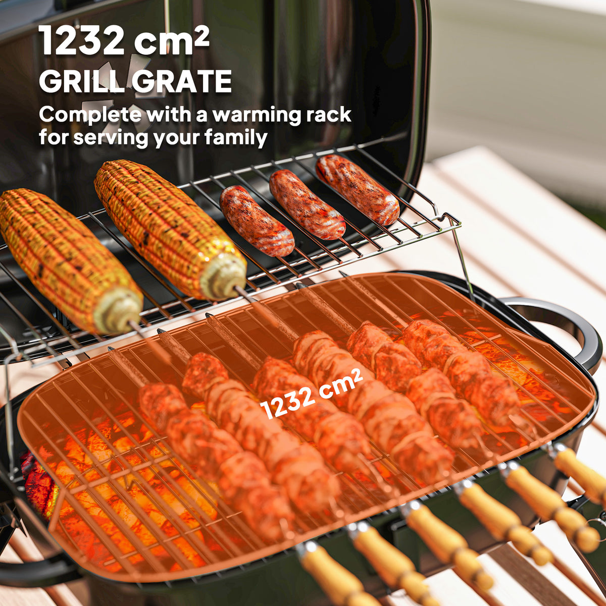 Foldable Charcoal BBQ Grill with Warming Rack