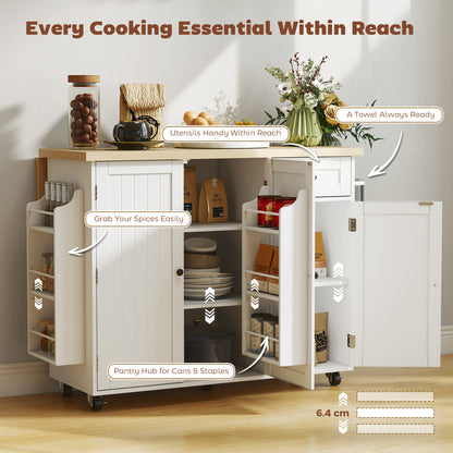 Isla de cocina rodante con encimera abatible