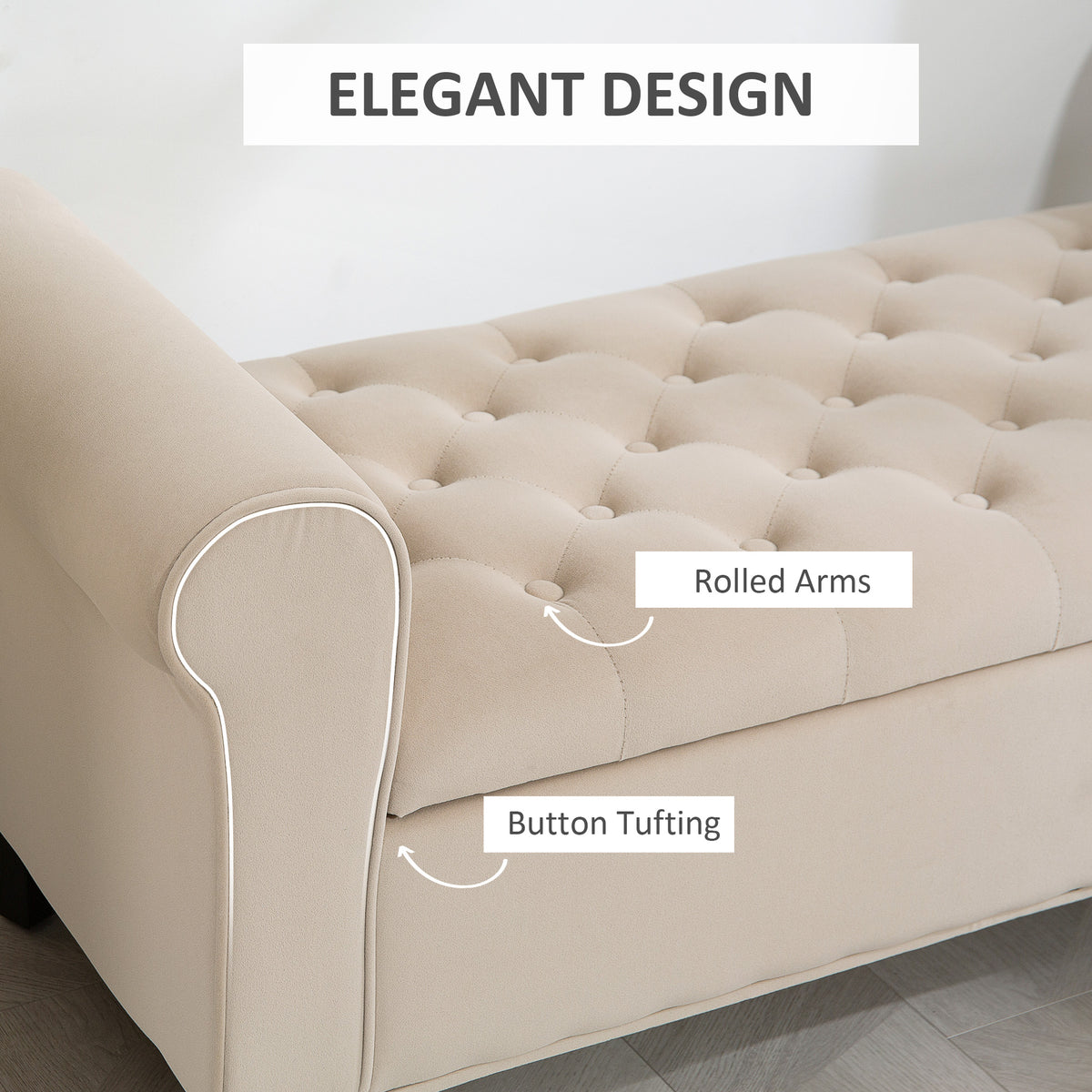 Tufted Storage Bench with Rolled Arms