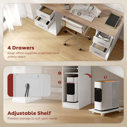 Computer Desk with 4 Drawers and Mobile CPU Stand