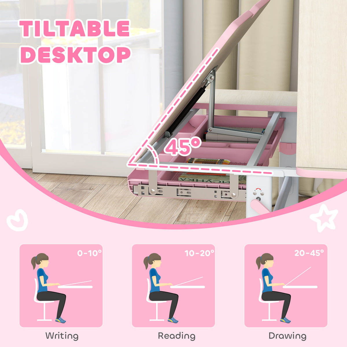 Escritorio y silla para niños con inclinación y altura regulables