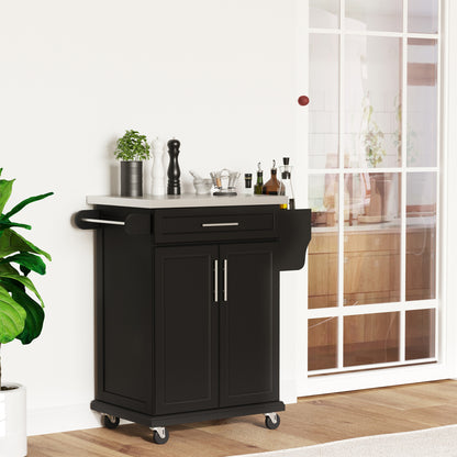 Kitchen island with stainless steel top and rolling cart