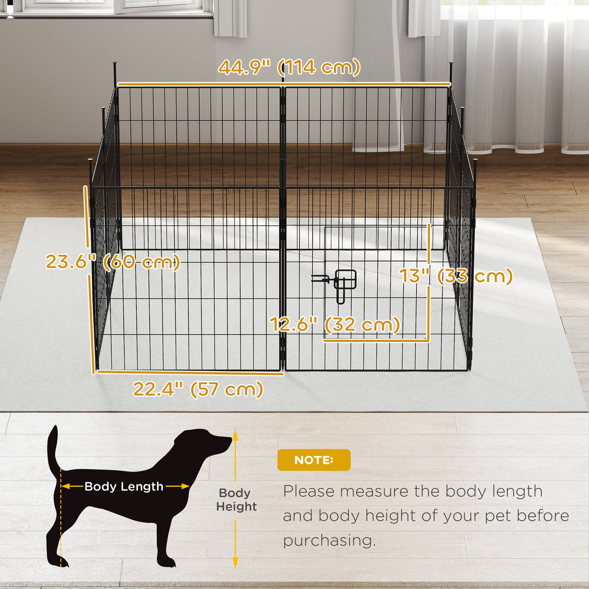 Parque para perros de 8 paneles con puerta — acero