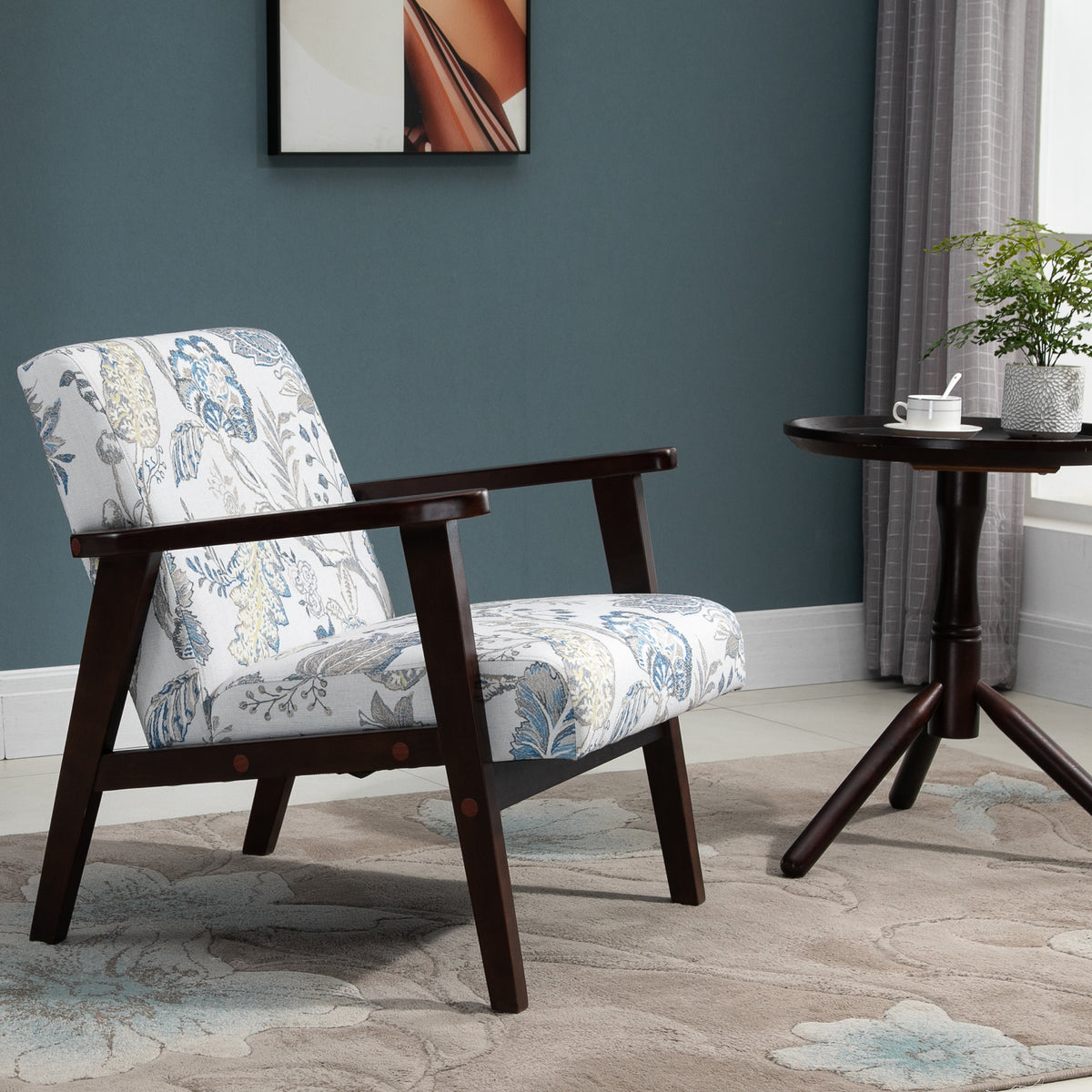 Accent Chair Mid-Century Modern Retro Fabric with Armrests