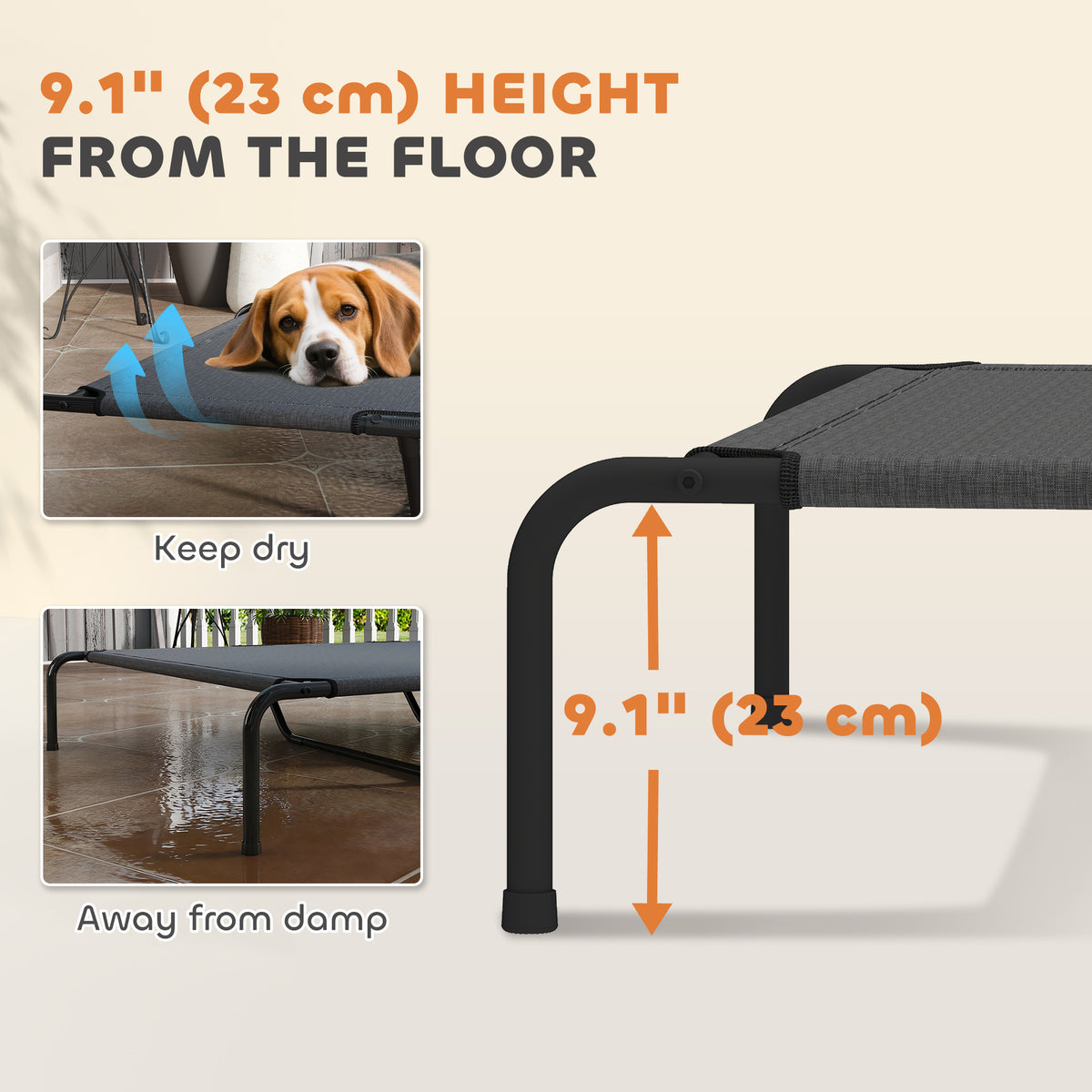 Elevated outdoor dog bed with breathable mesh