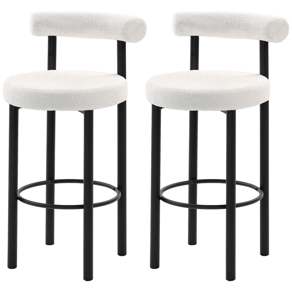 Bar stools sherpa upholstered with backrest set of 2