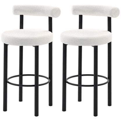 Bar stools sherpa upholstered with backrest set of 2