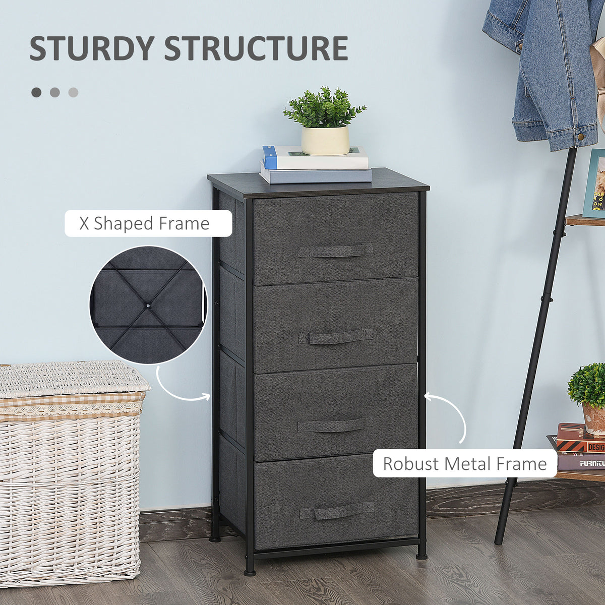 Linen drawer tower storage dresser with 4 drawers