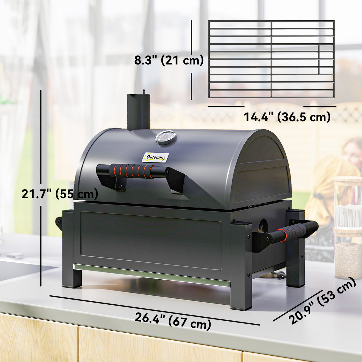Tabletop charcoal smoker portable with thermometer