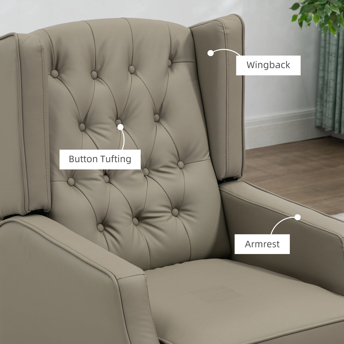 Sillón auxiliar de cuero sintético con relleno grueso — caqui