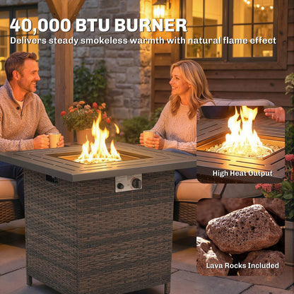 Mesa de fuego de propano cuadrada de 40 000 BTU en ratán