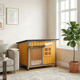 Caseta exterior para perros de madera y acero resistente