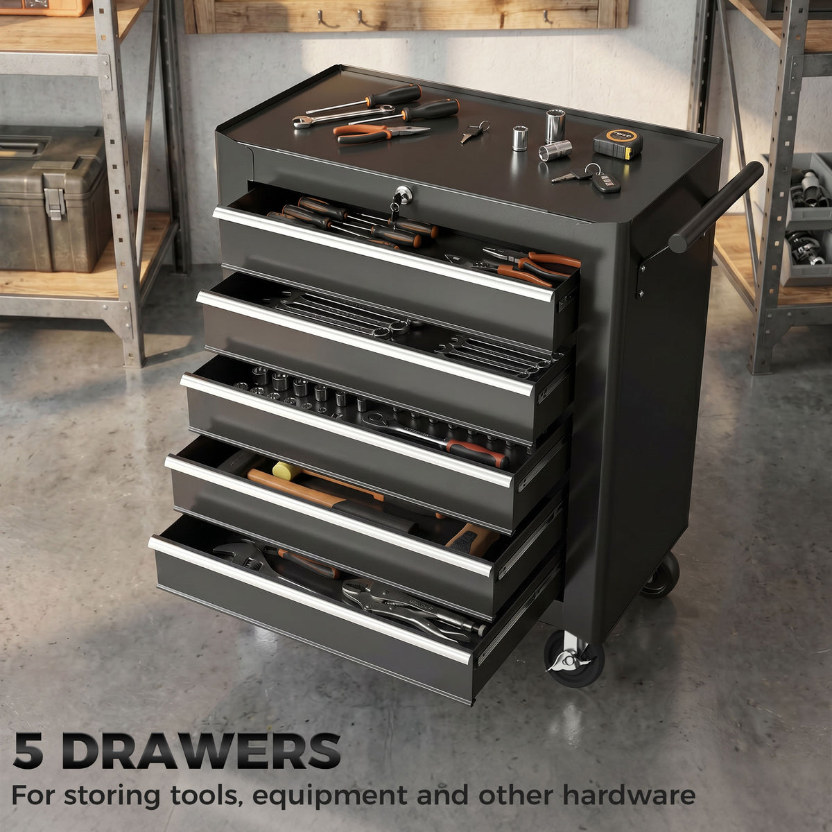 Rolling Tool Chest 5 Lockable Drawers
