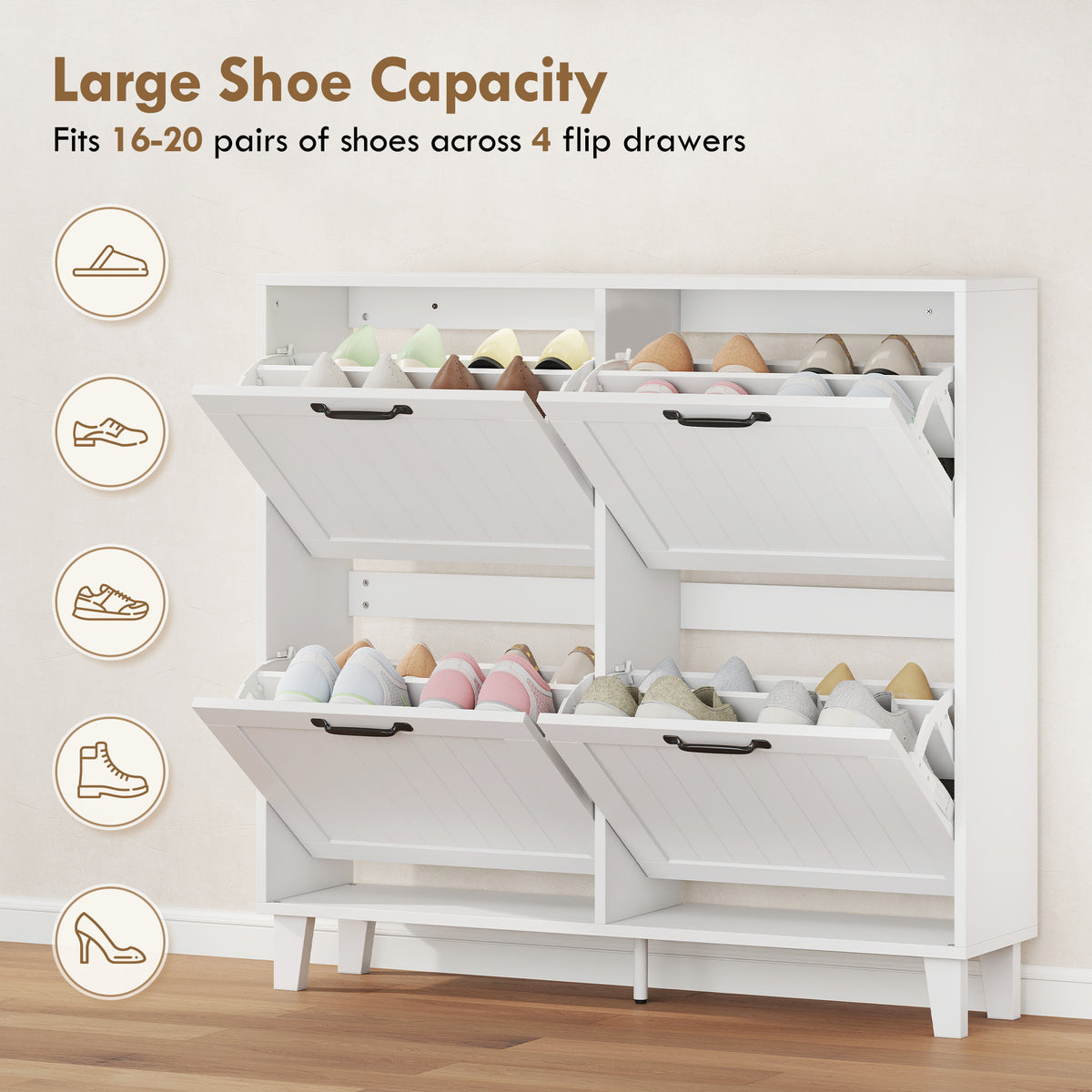 Zapatero con 4 cajones abatibles y estantes ajustables