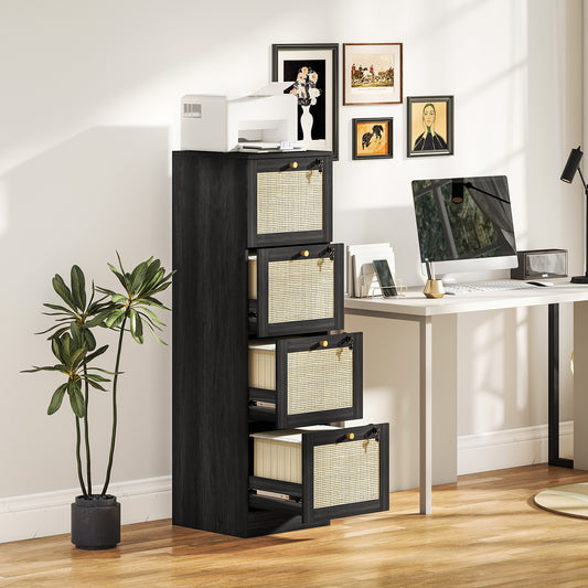 4-Drawer Locking Filing Cabinet Boho Rattan Style