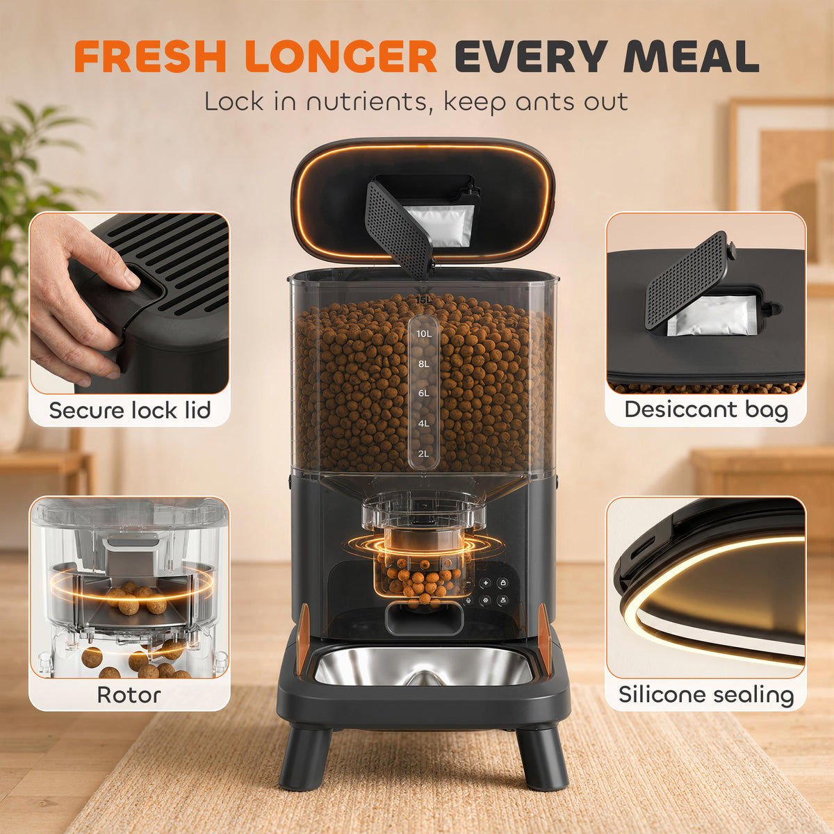 Automatic Anti-Clog Dog Feeder 15L