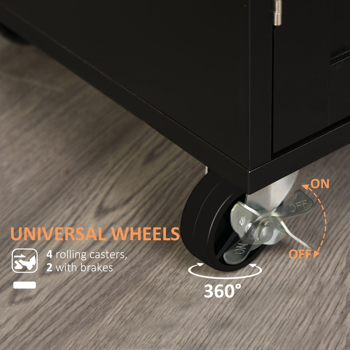 Rolling kitchen island cart with wood top and storage