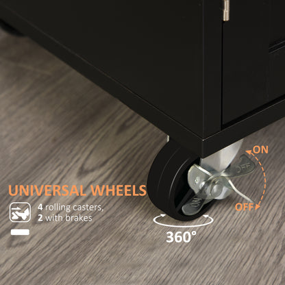 Rolling kitchen island cart with wood top and storage