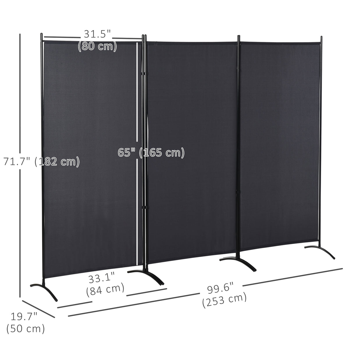 3-Panel Room Divider with Dual-Directional Hinges