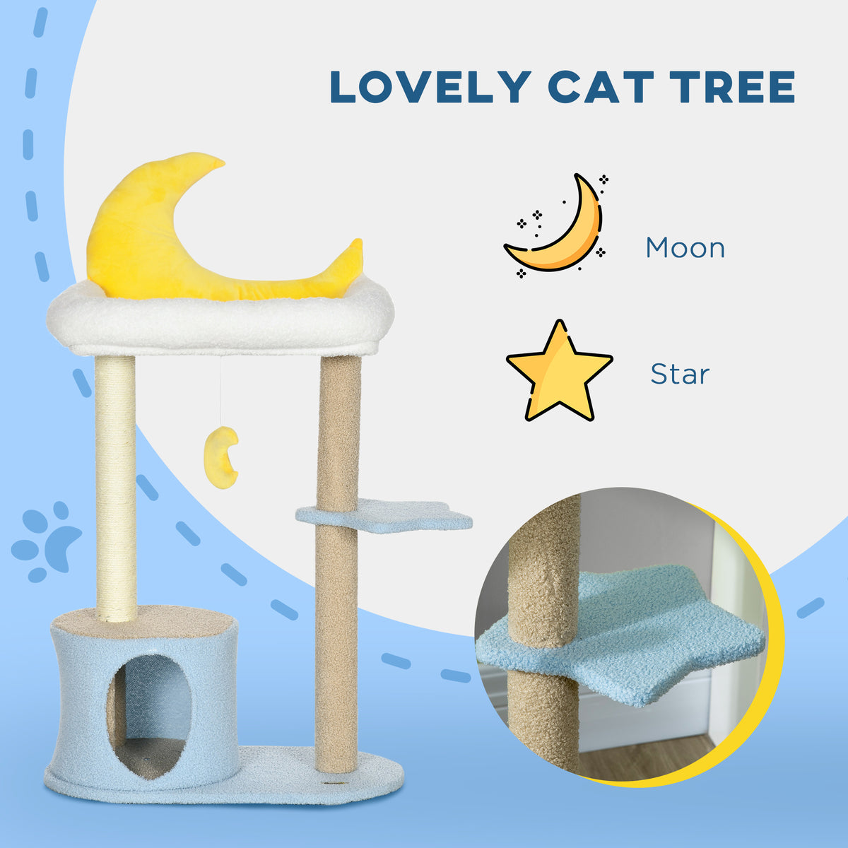 Árbol para gatos con luna y estrellas