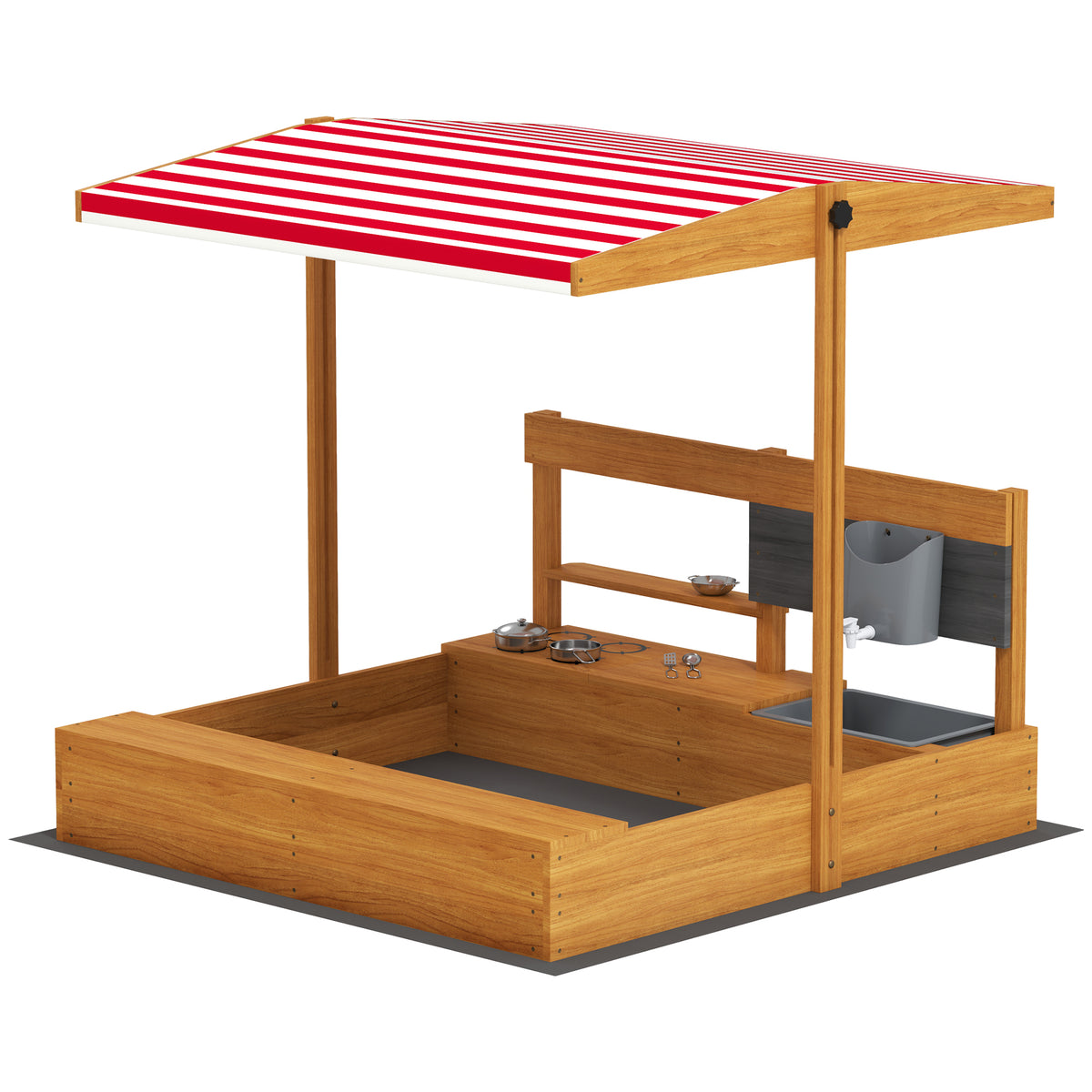Caja de arena para niños con cocina de madera