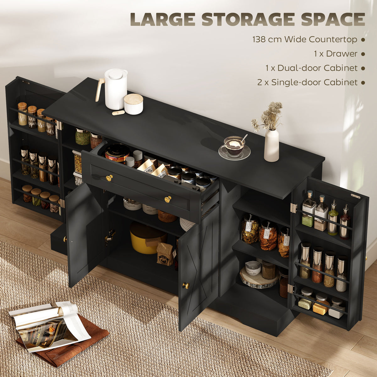 Farmhouse Buffet Sideboard Cabinet with Barn Doors