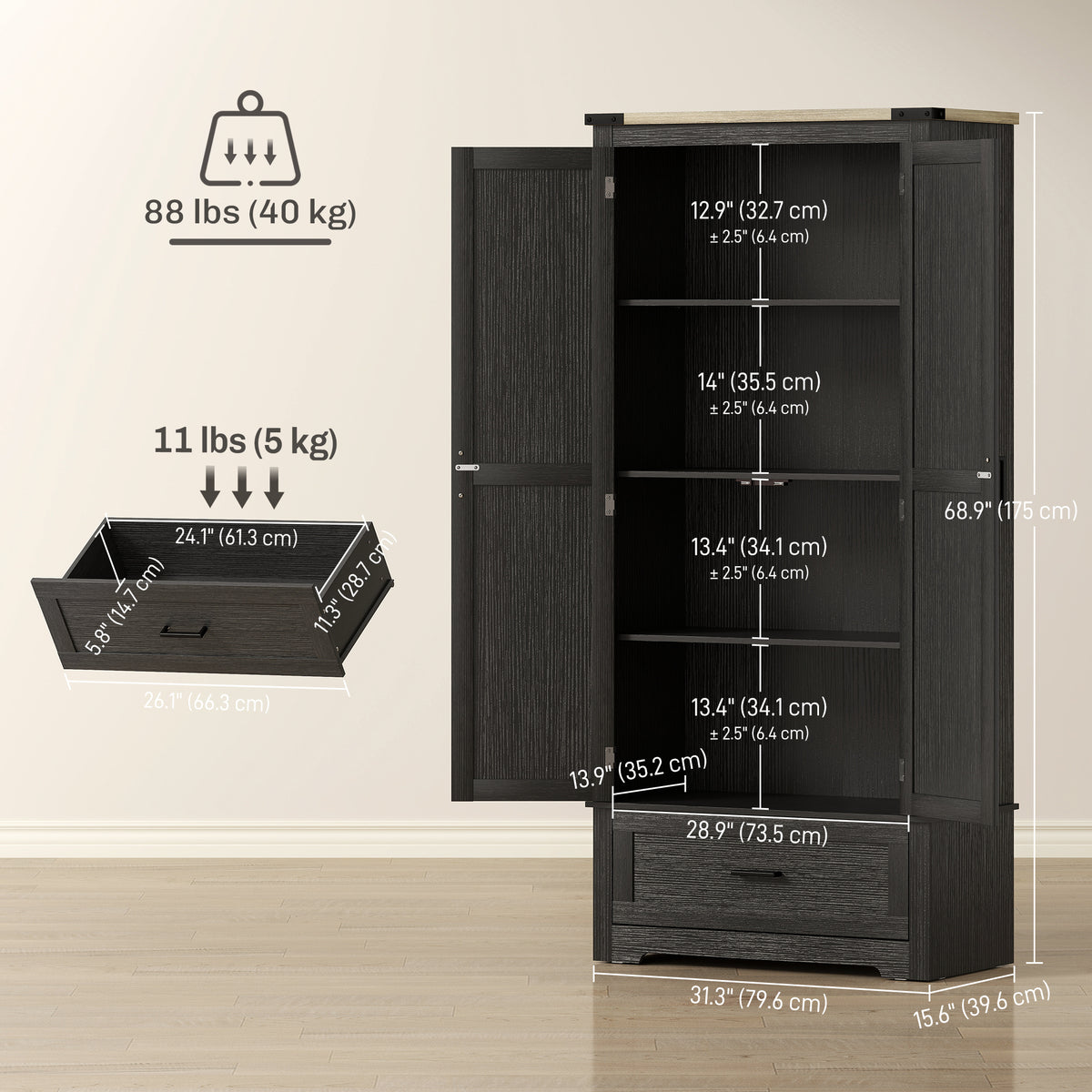 Farmhouse Kitchen Pantry Cabinet 69 in Tall
