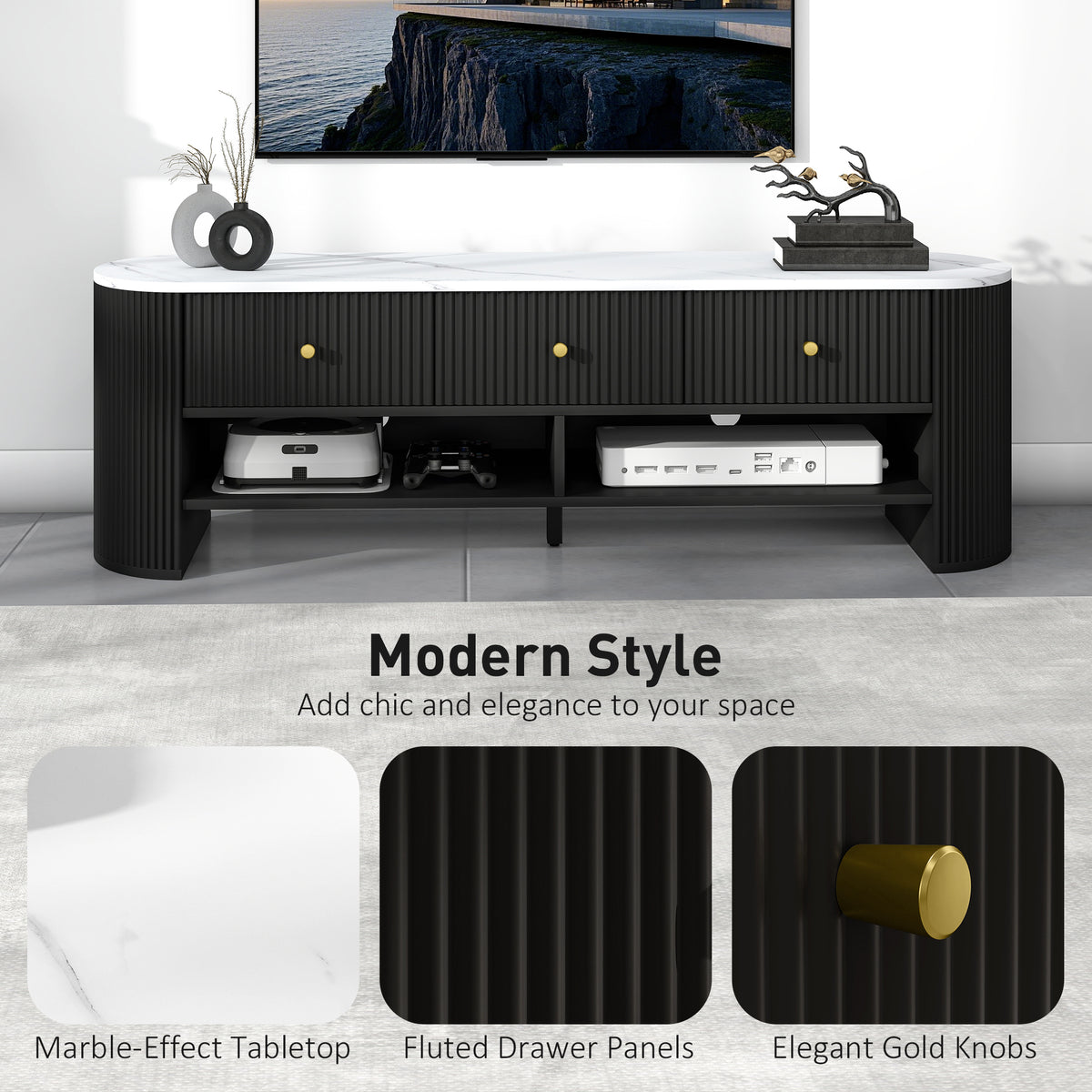 Modern marble effect TV stand for 81-165 cm TV