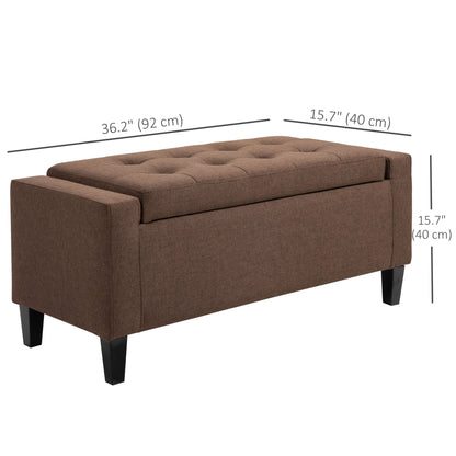 Tufted Linen Storage Ottoman Bench