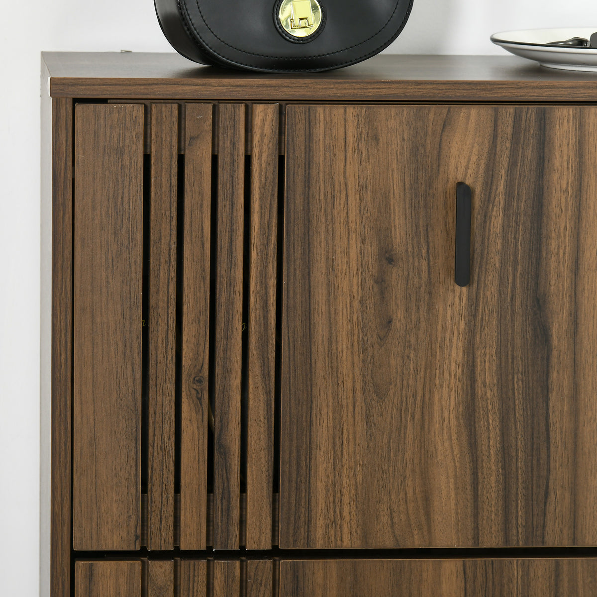 Narrow shoe storage cabinet with 3 flip drawers