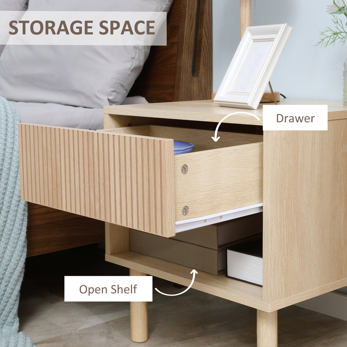 Bedside Table with Drawer and Open Shelf