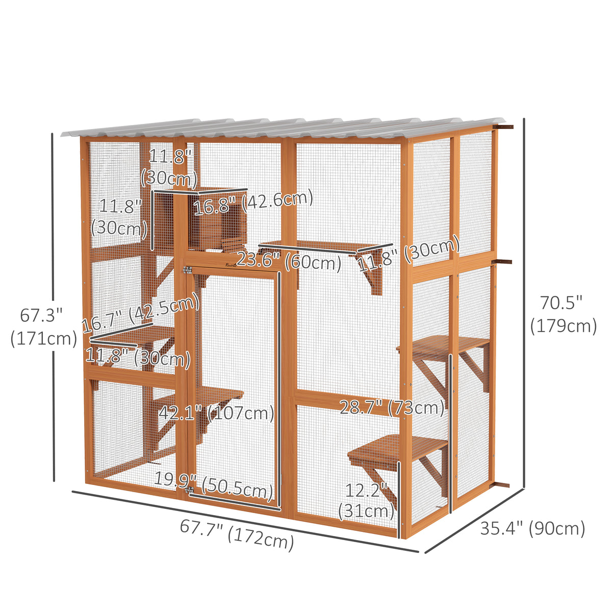 Multi-level outdoor cat enclosure with transparent roof