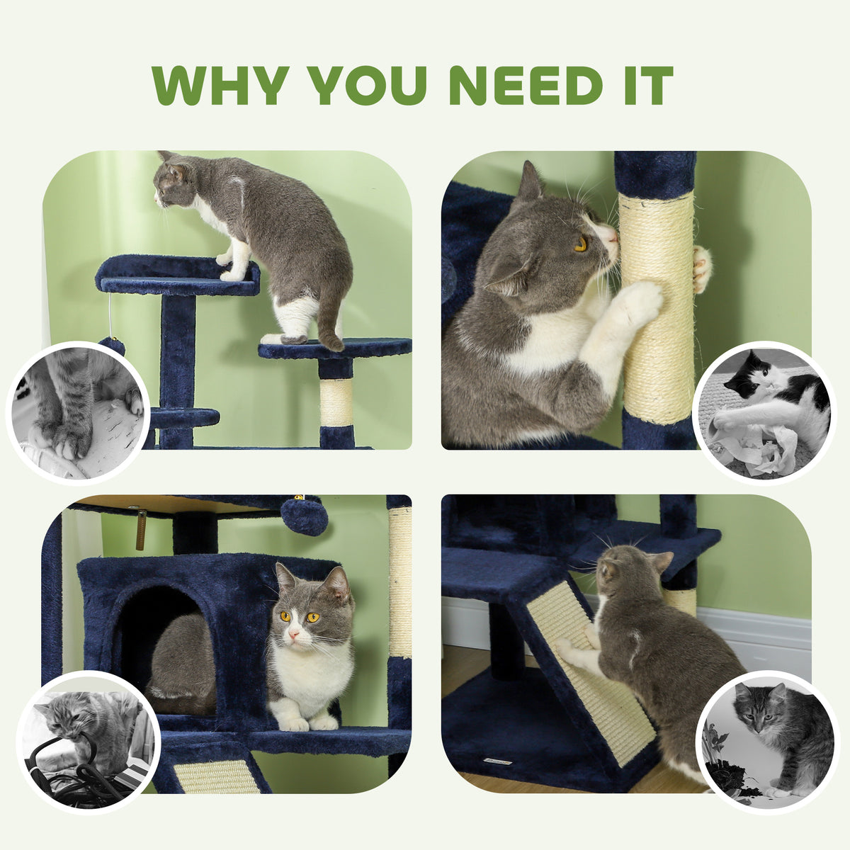 Árbol para gatos de varios niveles de madera de 138 cm