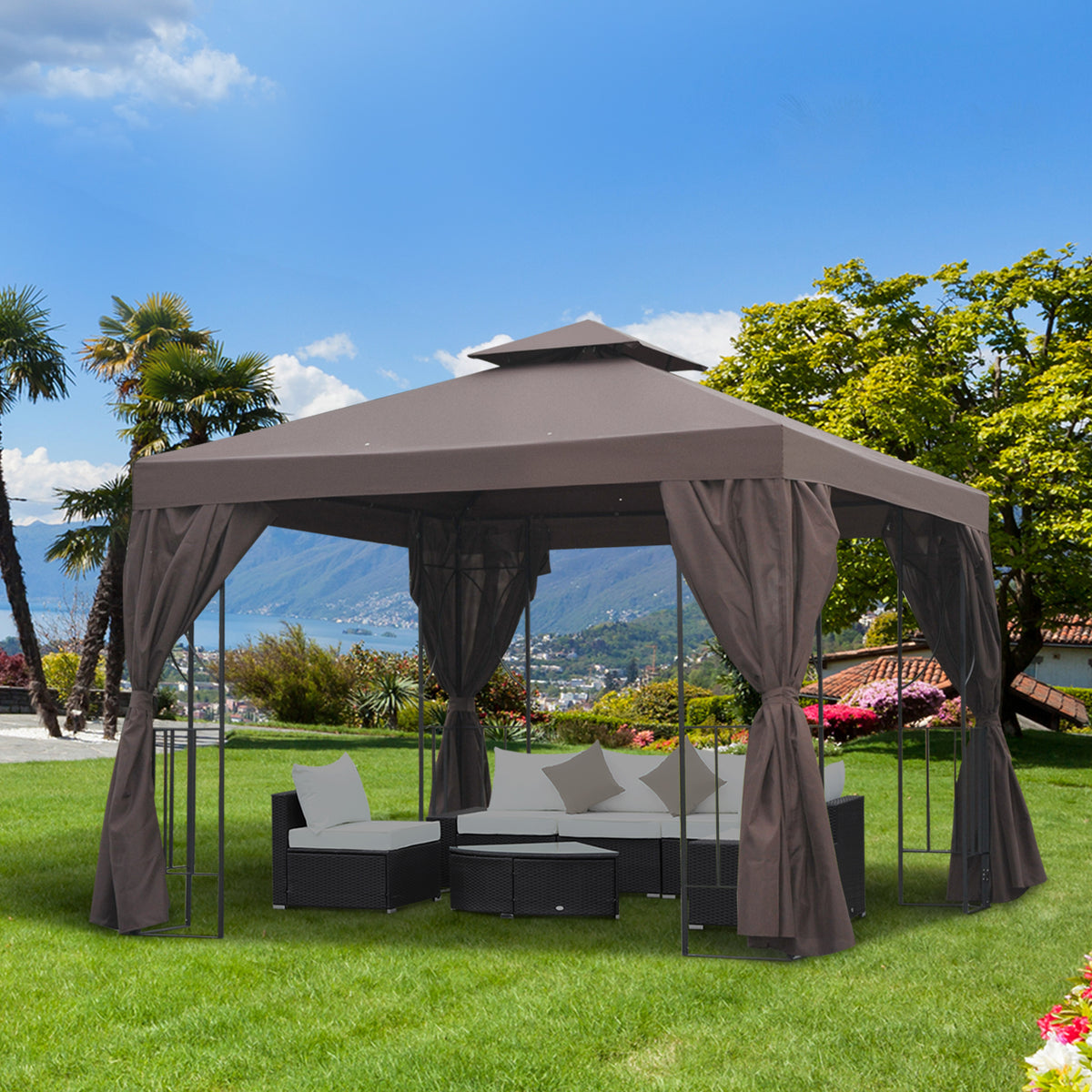 Patio Gazebo Double-Tier Roof 10 x 10 ft
