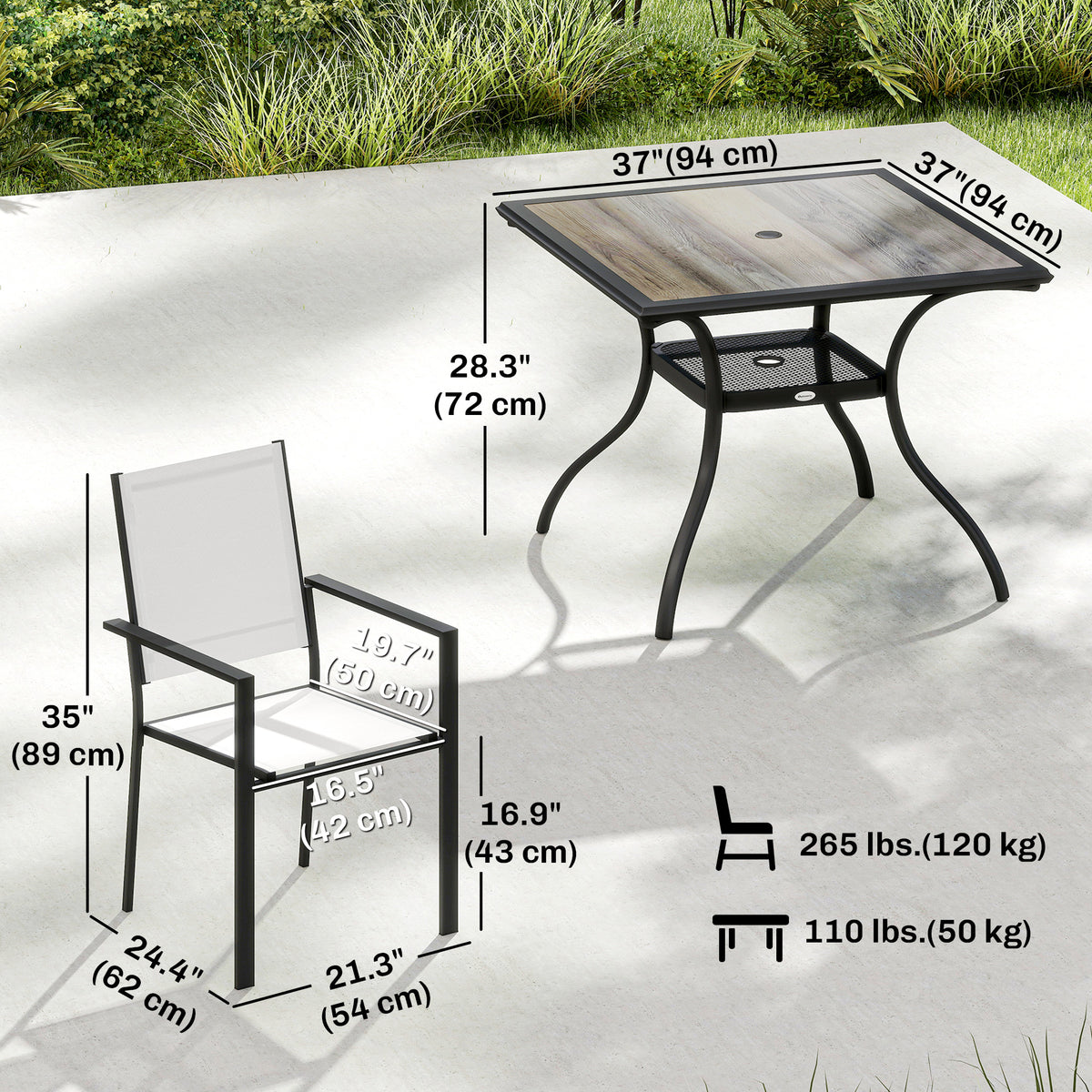 5-Piece Outdoor Dining Set with Shelf and Umbrella Hole