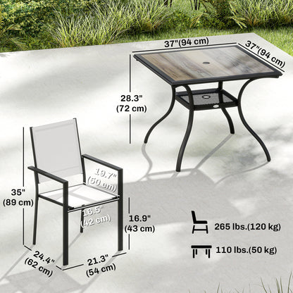 5-Piece Outdoor Dining Set with Shelf and Umbrella Hole