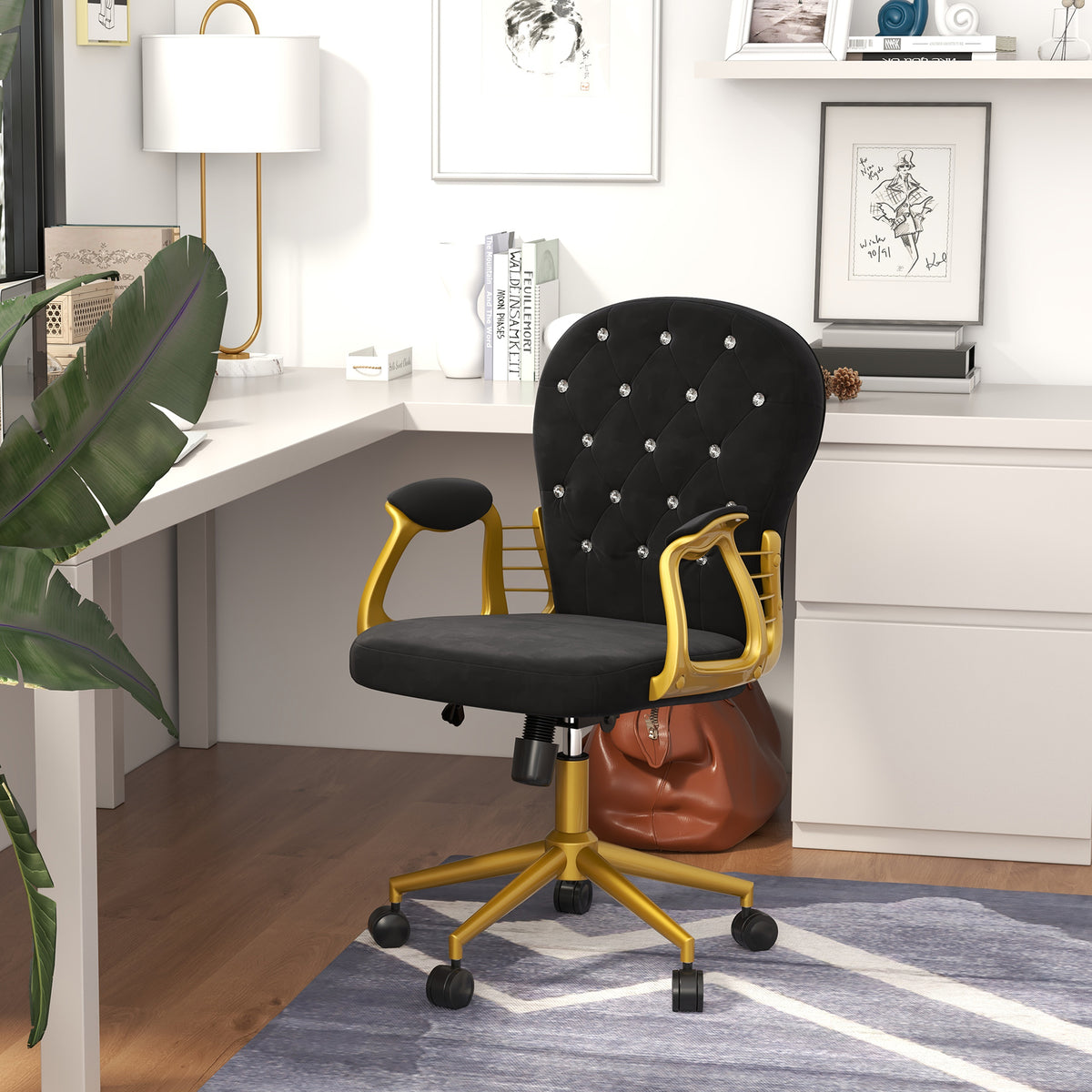 Silla de oficina giratoria de terciopelo capitoné