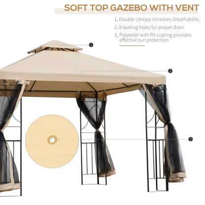 Double Roof Patio Gazebo with Mosquito Netting 10x10ft