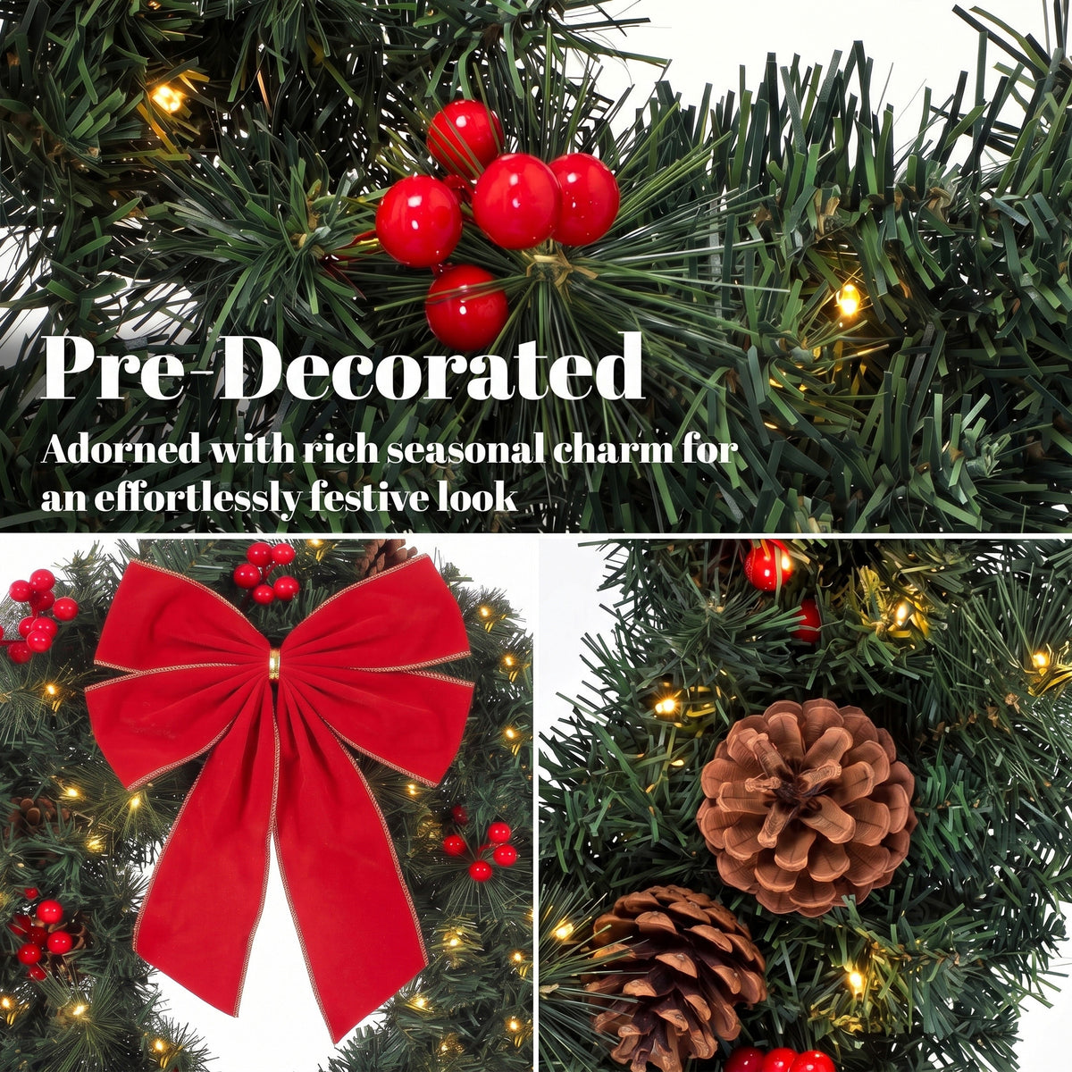 Pre-lit artificial Christmas wreath 61 cm