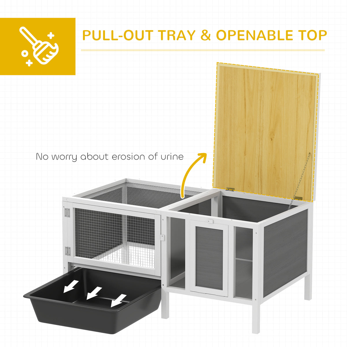 Rabbit hutch wooden dual-zone weatherproof roof