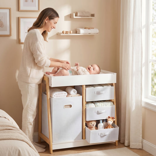 Changing Table with Drawers and Storage Basket