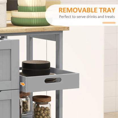 Rolling kitchen cart with wood top and drawers