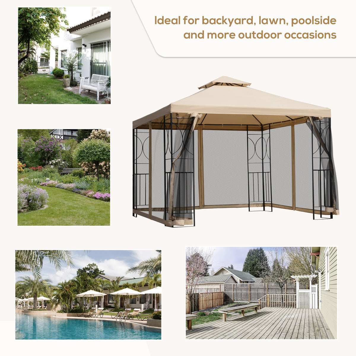 Double Roof Patio Gazebo with Mosquito Netting 10x10ft