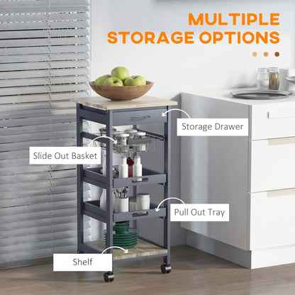 Rolling Kitchen Island Cart with Drawer and Baskets
