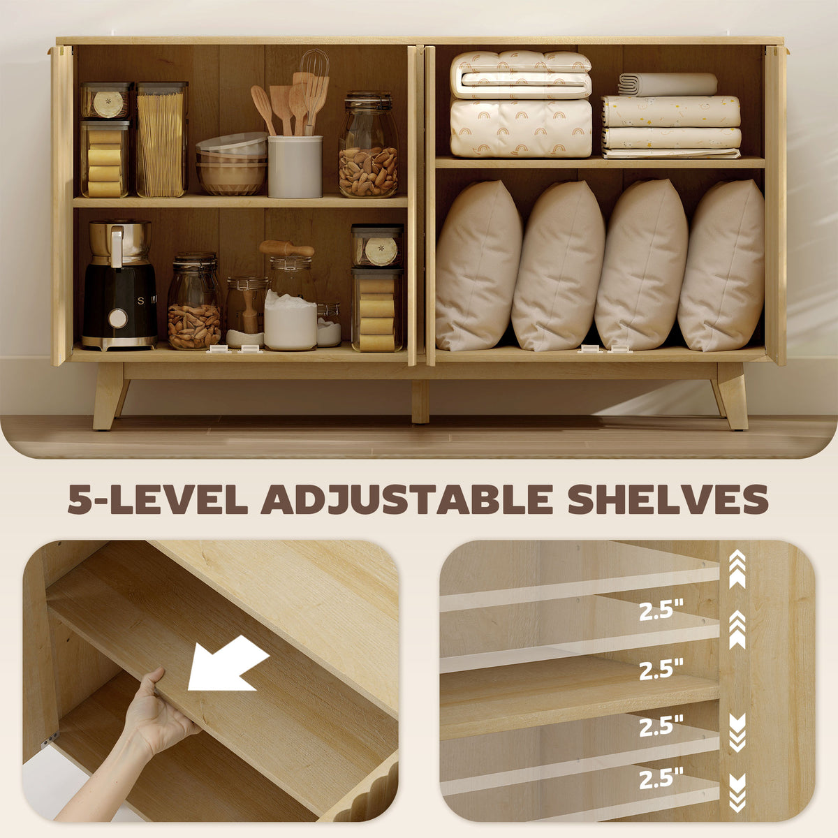 Fluted Sideboard Buffet Cabinet 140 x 40 x 76 cm
