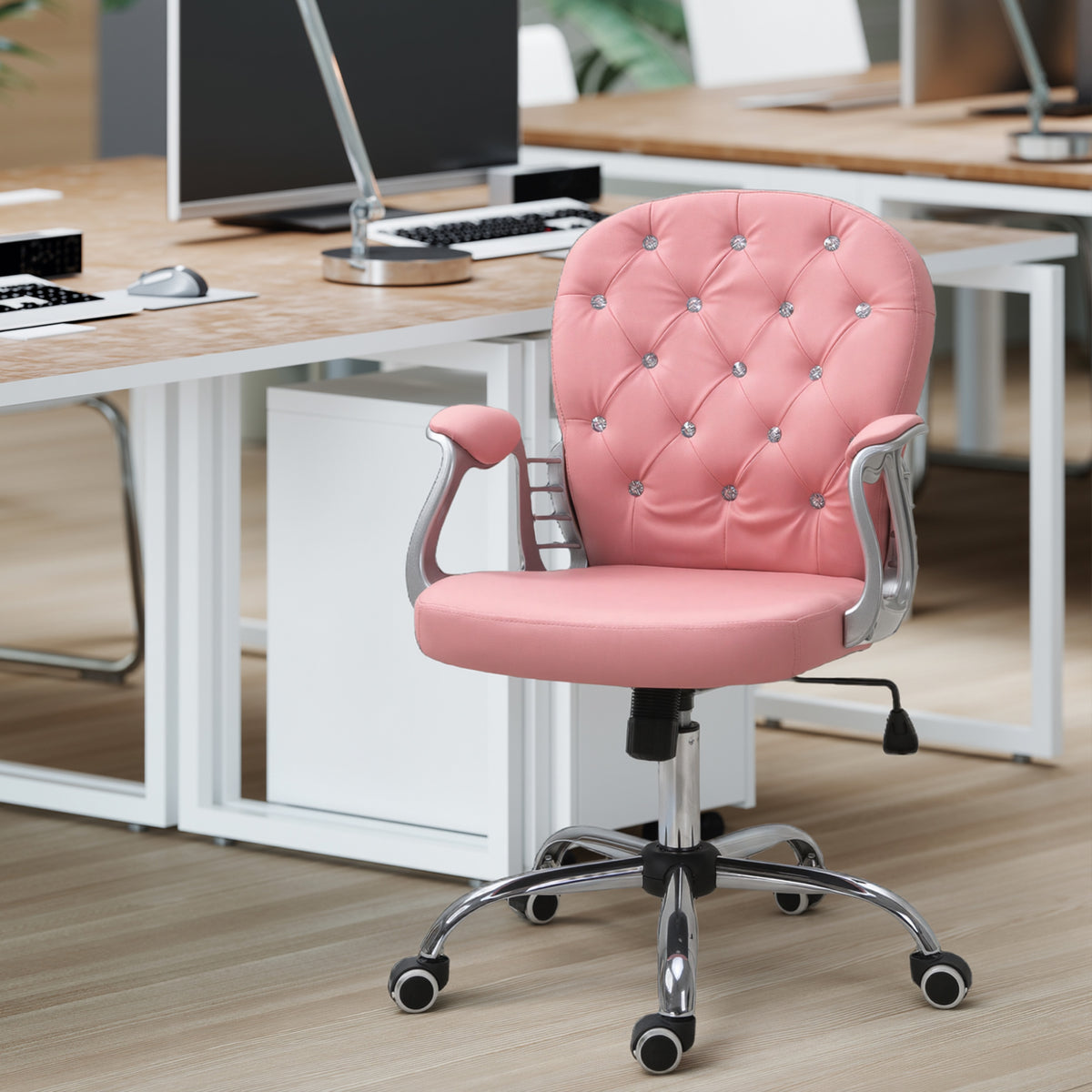 Office chair tufted synthetic leather decorative crystals