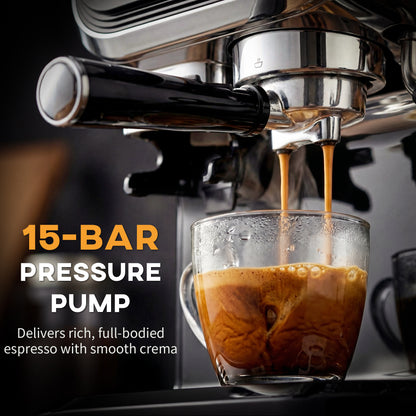 15 Bar Espresso Machine with Grinder and Milk Frother