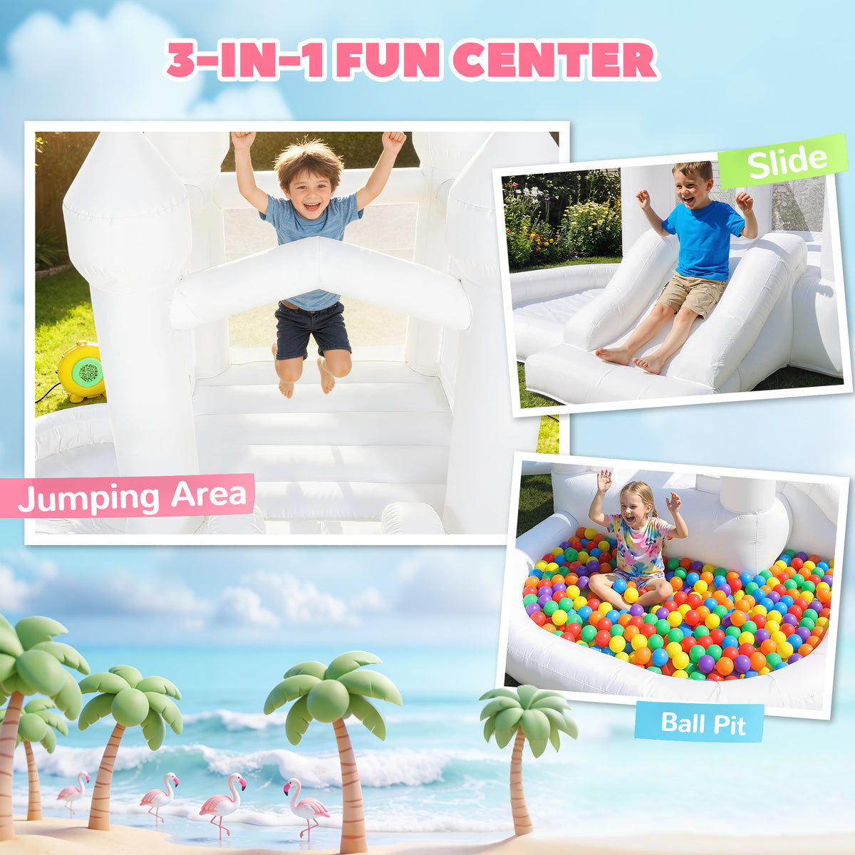 3-in-1 Inflatable Bounce House with Slide and Ball Pit