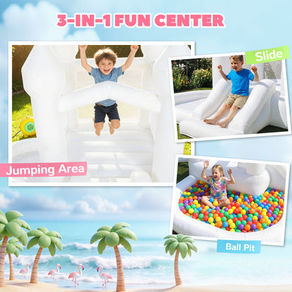 3-in-1 Inflatable Bounce House with Slide and Ball Pit
