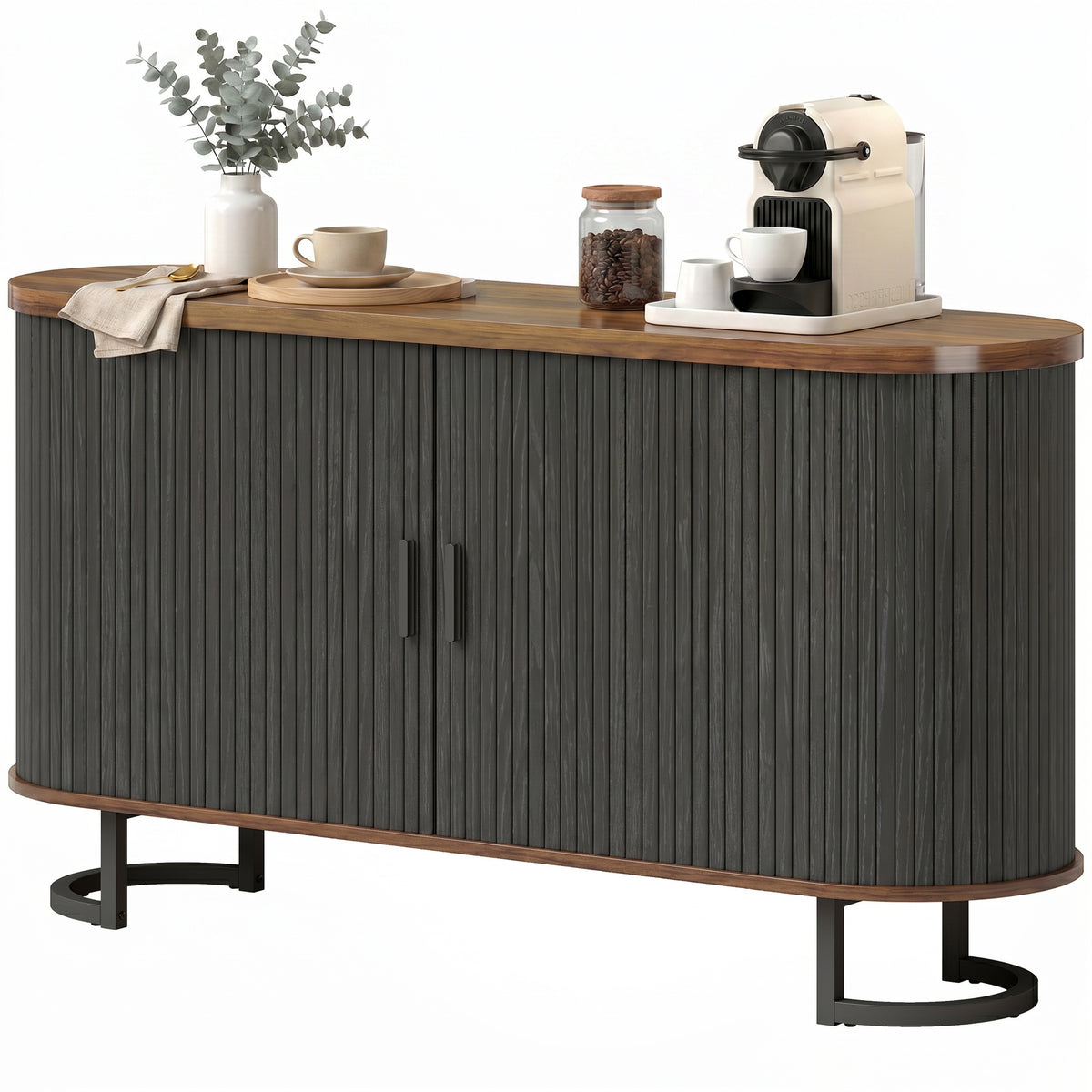 Fluted Sliding Door Sideboard Cabinet 55 in